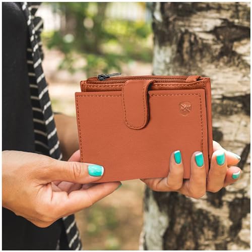 ALLEN & MATE Leather Card Holder Slim Wallet with Zip Coin Pocket, RFID Blocking Minimalist Wallet Credit Card Holder, Holds up to 7 Cards and Bank Notes, with Gift Box