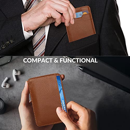 ALLEN & MATE Leather Slim Minimalist Wallet with RFID Blocking, Credit Card Holder Card Wallet, Holds up to 7 Cards with Keyring with Gift Box