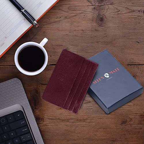 ALLEN & MATE Leather Card Holder Slim Wallet, Minimalist Wallet Credit Card Holder for Men, Women - Holds up to 6 Cards and Bank Notes, with Gift Box