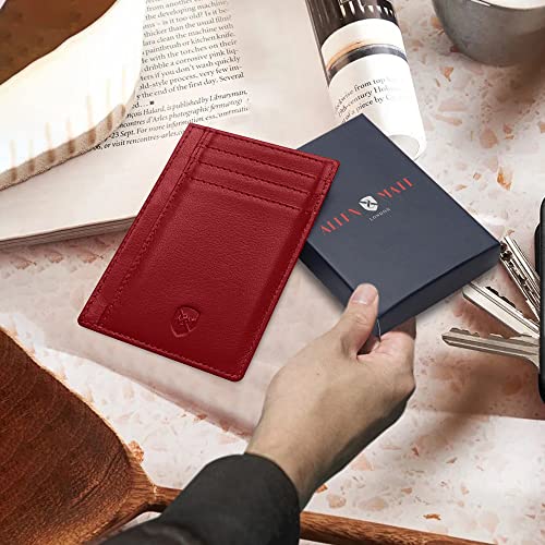 ALLEN & MATE Leather Card Holder Slim Wallet, RFID Blocking Minimalist Wallet Credit Card Holder, Holds Cards and Bank Notes