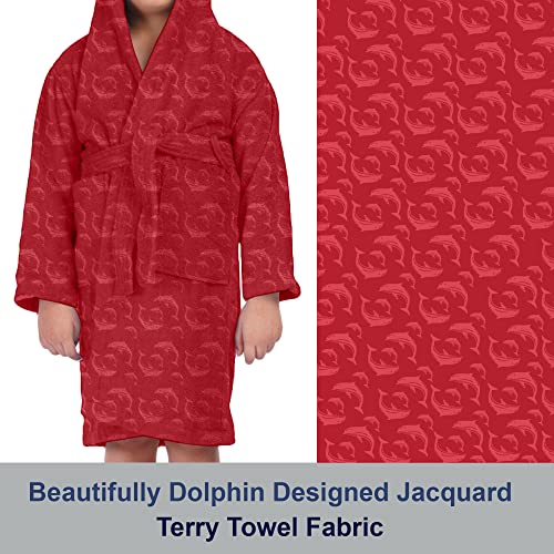 ALLEN & MATE Children 100% Cotton Hooded Bathrobe for Kids Boys Girls Soft Terry Towel Dressing Gown 2-13 Years