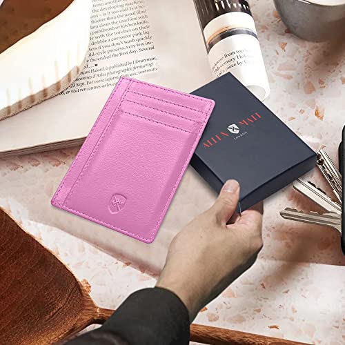 ALLEN & MATE Leather Card Holder Slim Wallet, RFID Blocking Minimalist Wallet Credit Card Holder, Holds Cards and Bank Notes