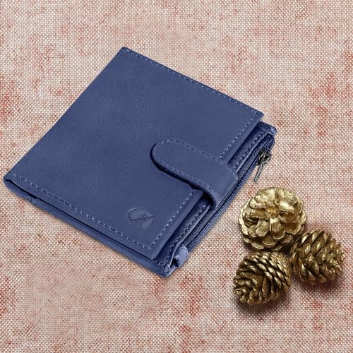 ALLEN & MATE Leather Card Holder Slim Wallet with Zip Coin Pocket, RFID Blocking Minimalist Wallet Credit Card Holder, Holds up to 7 Cards and Bank Notes, with Gift Box