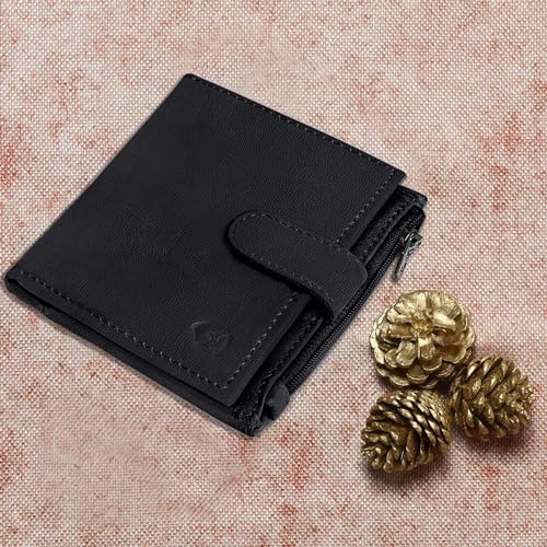 ALLEN & MATE Leather Card Holder Slim Wallet with Zip Coin Pocket, RFID Blocking Minimalist Wallet Credit Card Holder, Holds up to 7 Cards and Bank Notes, with Gift Box