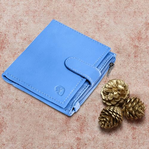 ALLEN & MATE Leather Card Holder Slim Wallet with Zip Coin Pocket, RFID Blocking Minimalist Wallet Credit Card Holder, Holds up to 7 Cards and Bank Notes, with Gift Box