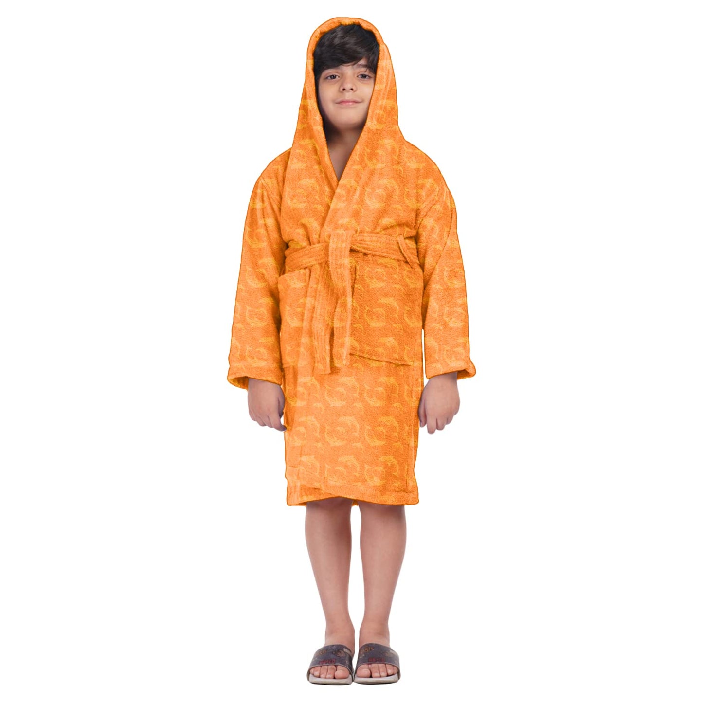 ALLEN & MATE Children 100% Cotton Hooded Bathrobe for Kids Boys Girls Soft Terry Towel Dressing Gown 2-13 Years