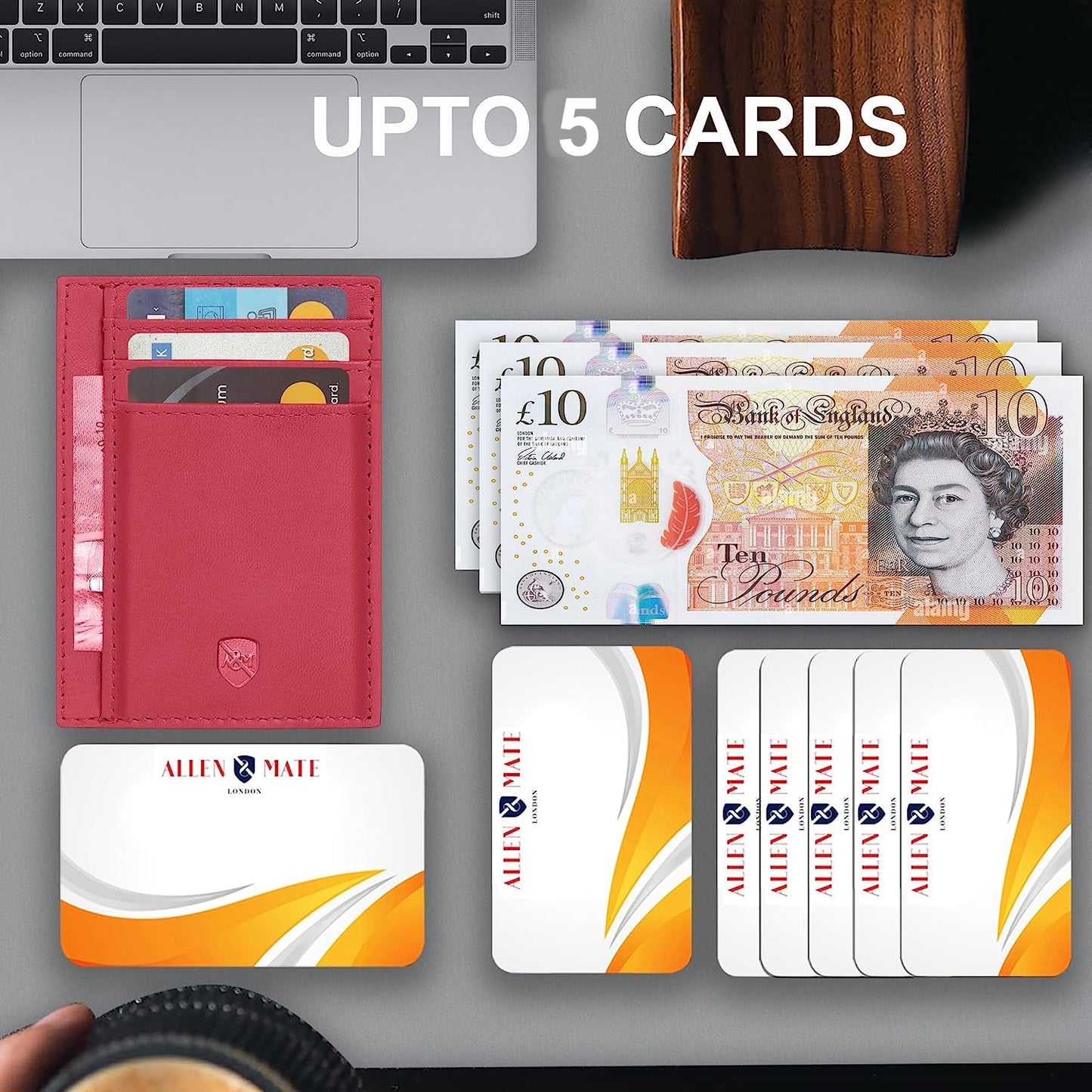 ALLEN & MATE Leather Card Holder Slim Wallet, RFID Blocking Minimalist Wallet Credit Card Holder, Holds Cards and Bank Notes