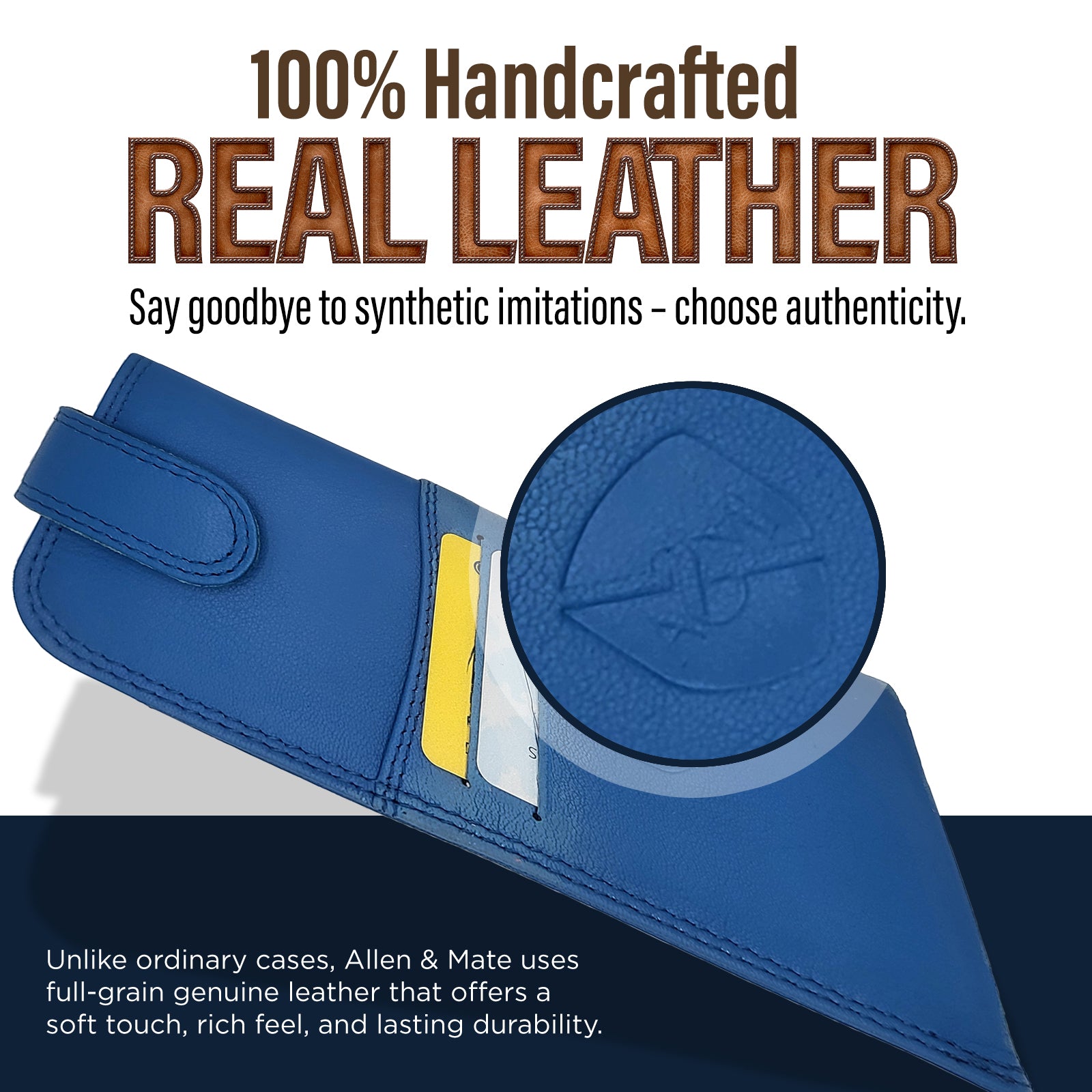 ALLEN & MATE 100% Leather Slim Glasses Case for Reading and Computer Glasses for Men/Women with Optional Inbuilt Card Holder