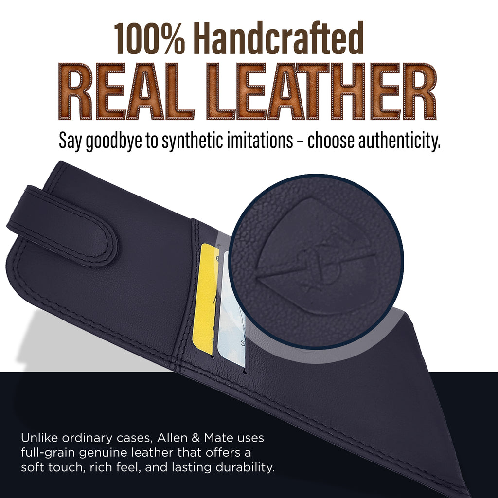 ALLEN & MATE 100% Leather Slim Glasses Case for Reading and Computer Glasses for Men/Women with Optional Inbuilt Card Holder