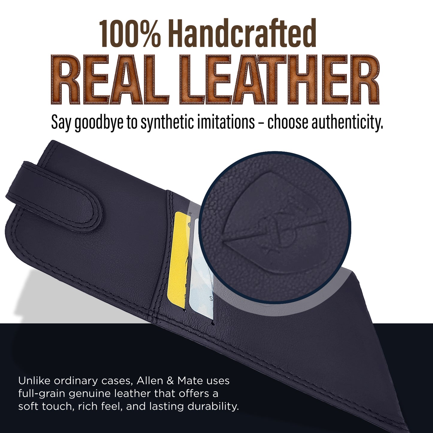 ALLEN & MATE 100% Leather Slim Glasses Case for Reading and Computer Glasses for Men/Women with Optional Inbuilt Card Holder