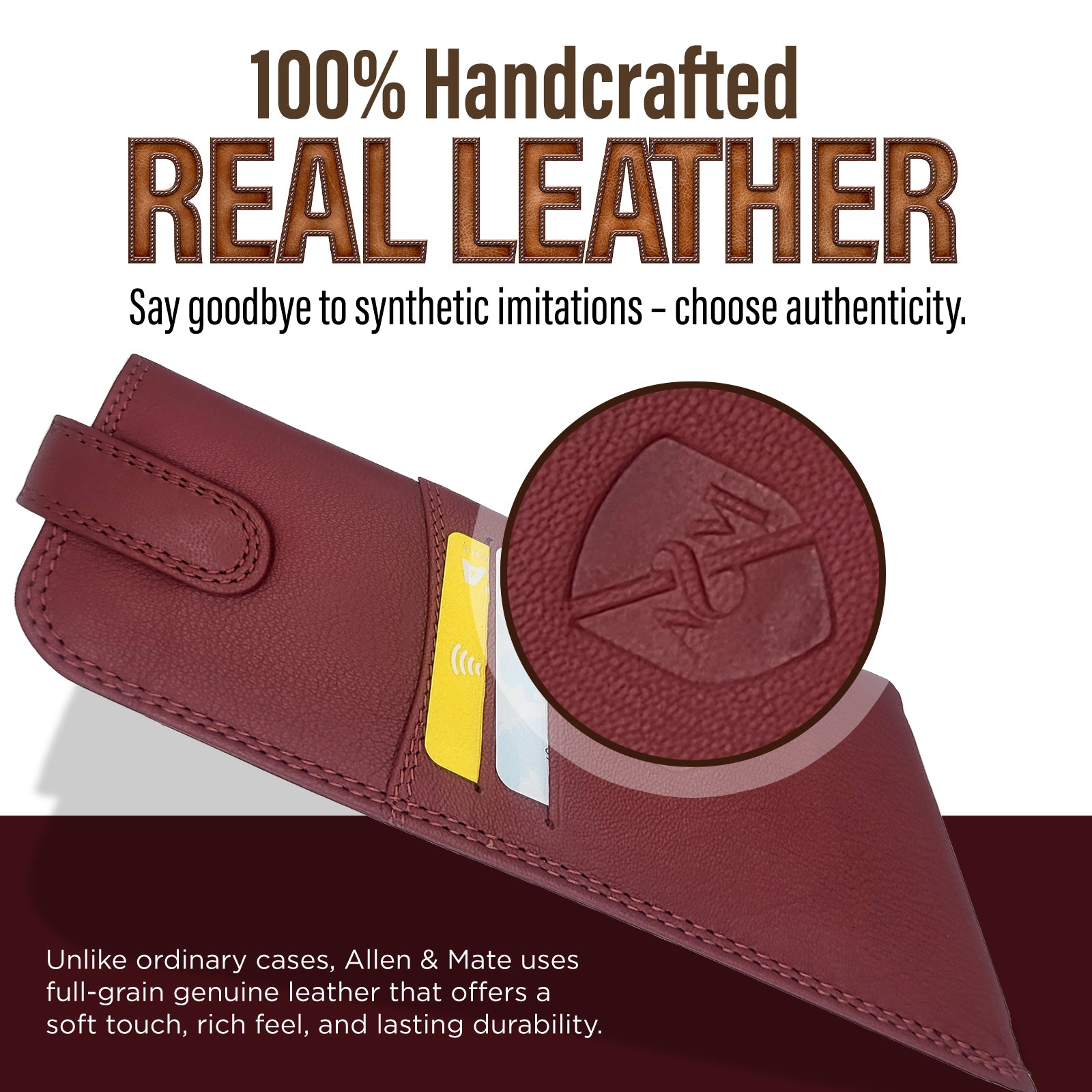 ALLEN & MATE 100% Leather Slim Glasses Case for Reading and Computer Glasses for Men/Women with Optional Inbuilt Card Holder