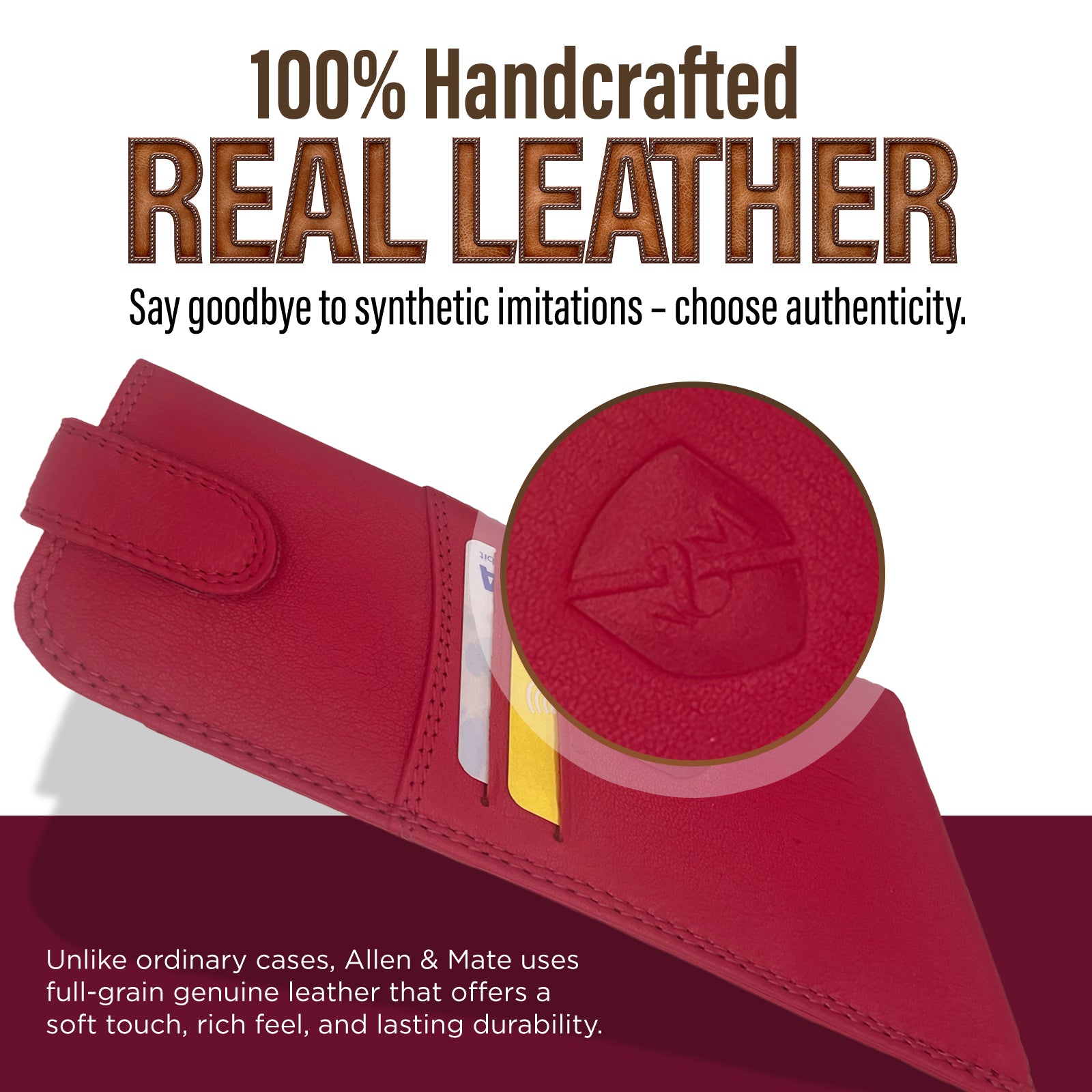 ALLEN & MATE 100% Leather Slim Glasses Case for Reading and Computer Glasses for Men/Women with Optional Inbuilt Card Holder