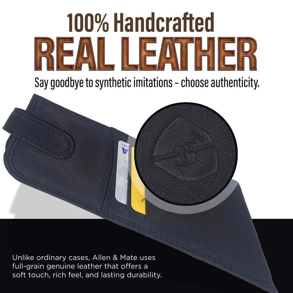 ALLEN & MATE 100% Leather Slim Glasses Case for Reading and Computer Glasses for Men/Women with Optional Inbuilt Card Holder