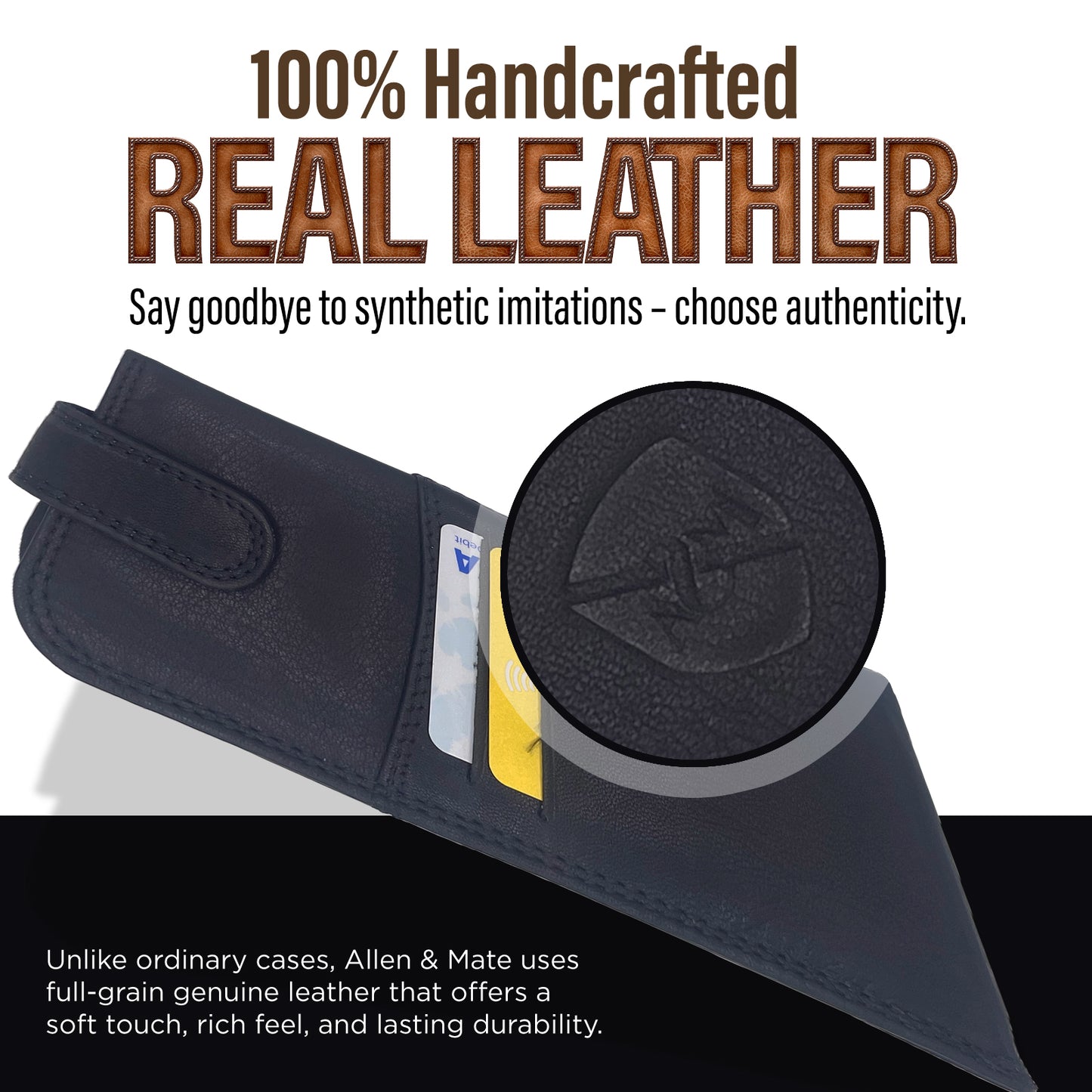 ALLEN & MATE 100% Leather Slim Glasses Case for Reading and Computer Glasses for Men/Women with Optional Inbuilt Card Holder