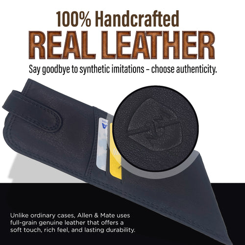 ALLEN & MATE 100% Leather Slim Glasses Case for Reading and Computer Glasses for Men/Women with Optional Inbuilt Card Holder