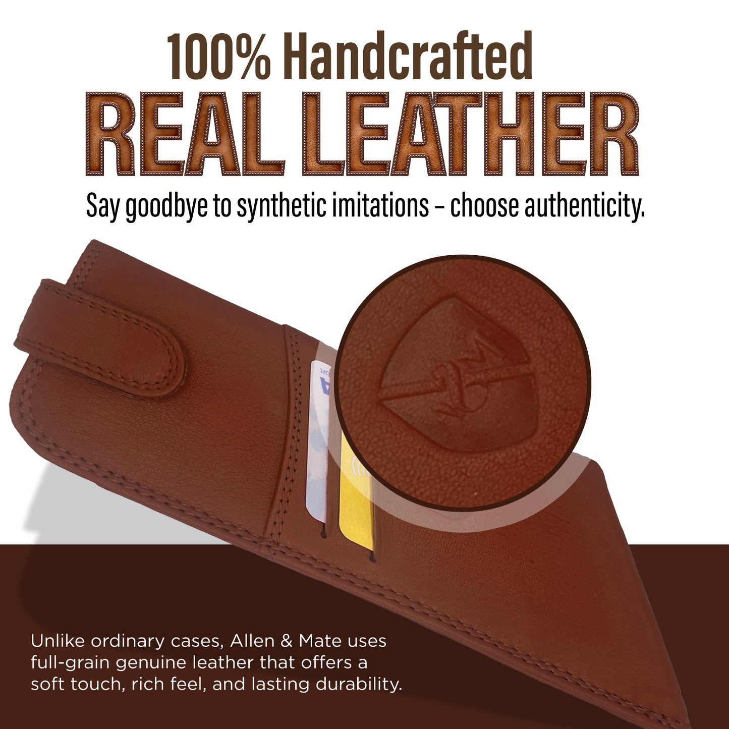 ALLEN & MATE 100% Leather Slim Glasses Case for Reading and Computer Glasses for Men/Women with Optional Inbuilt Card Holder