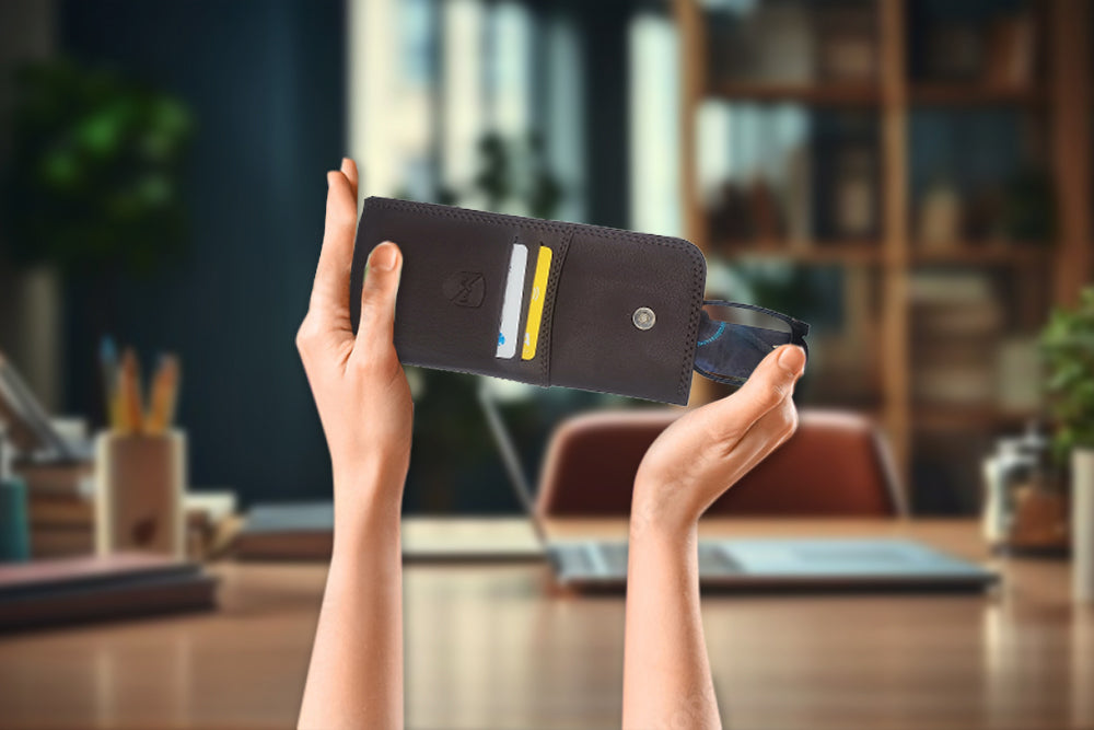 ALLEN & MATE 100% Leather Slim Glasses Case for Reading and Computer Glasses for Men/Women with Optional Inbuilt Card Holder