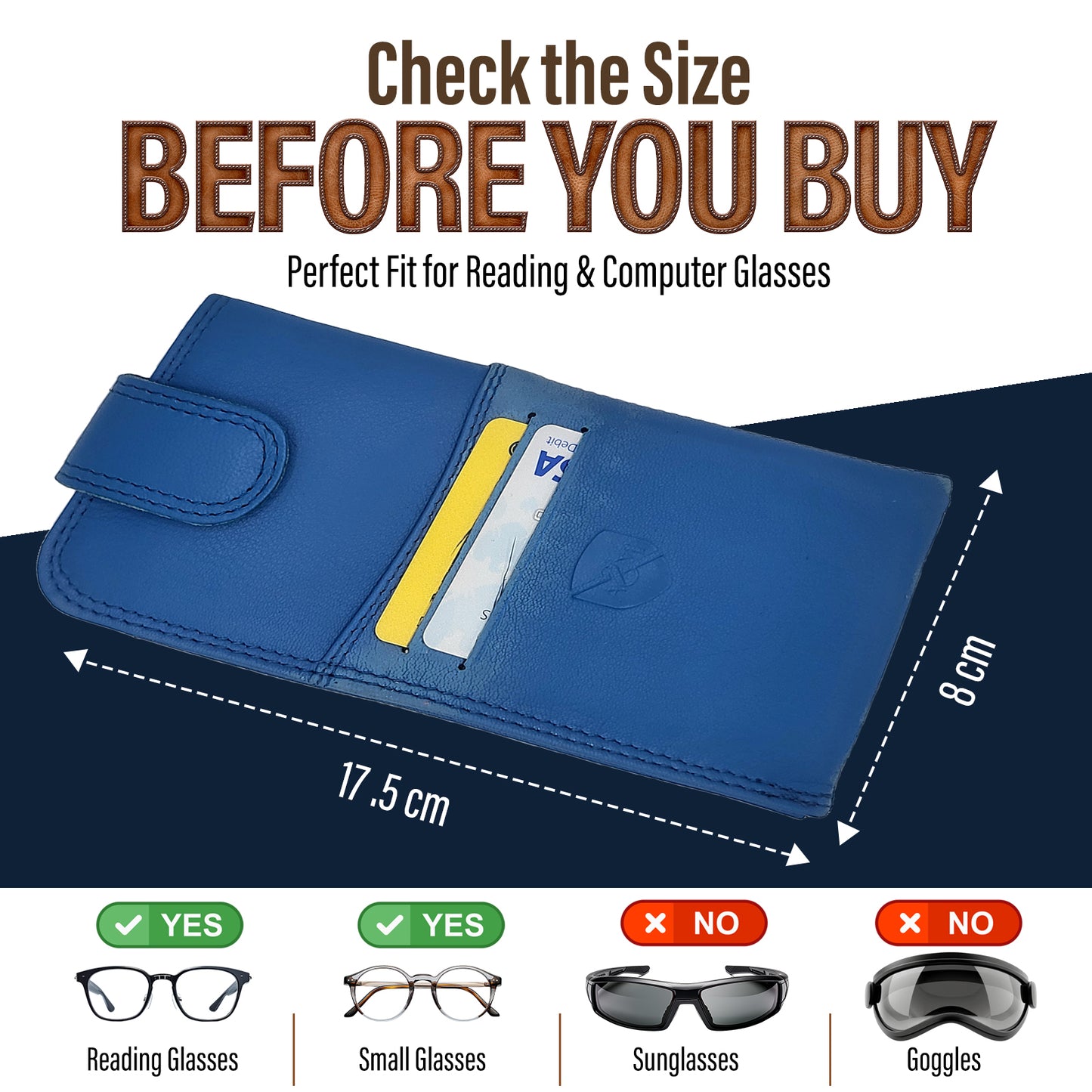 ALLEN & MATE 100% Leather Slim Glasses Case for Reading and Computer Glasses for Men/Women with Optional Inbuilt Card Holder