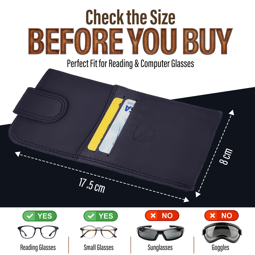 ALLEN & MATE 100% Leather Slim Glasses Case for Reading and Computer Glasses for Men/Women with Optional Inbuilt Card Holder