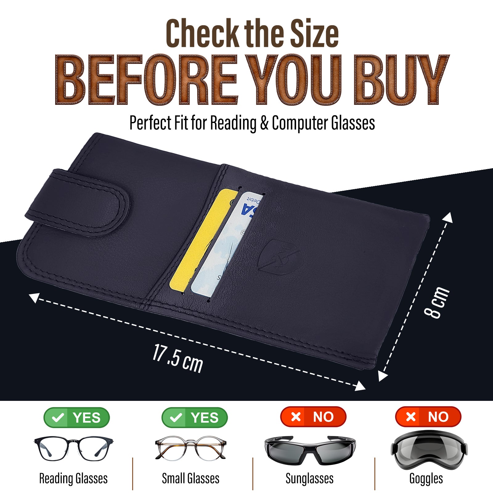 ALLEN & MATE 100% Leather Slim Glasses Case for Reading and Computer Glasses for Men/Women with Optional Inbuilt Card Holder