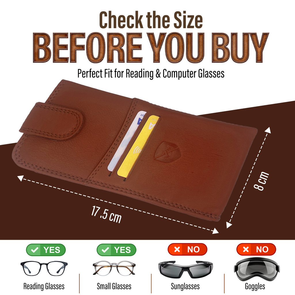 ALLEN & MATE 100% Leather Slim Glasses Case for Reading and Computer Glasses for Men/Women with Optional Inbuilt Card Holder
