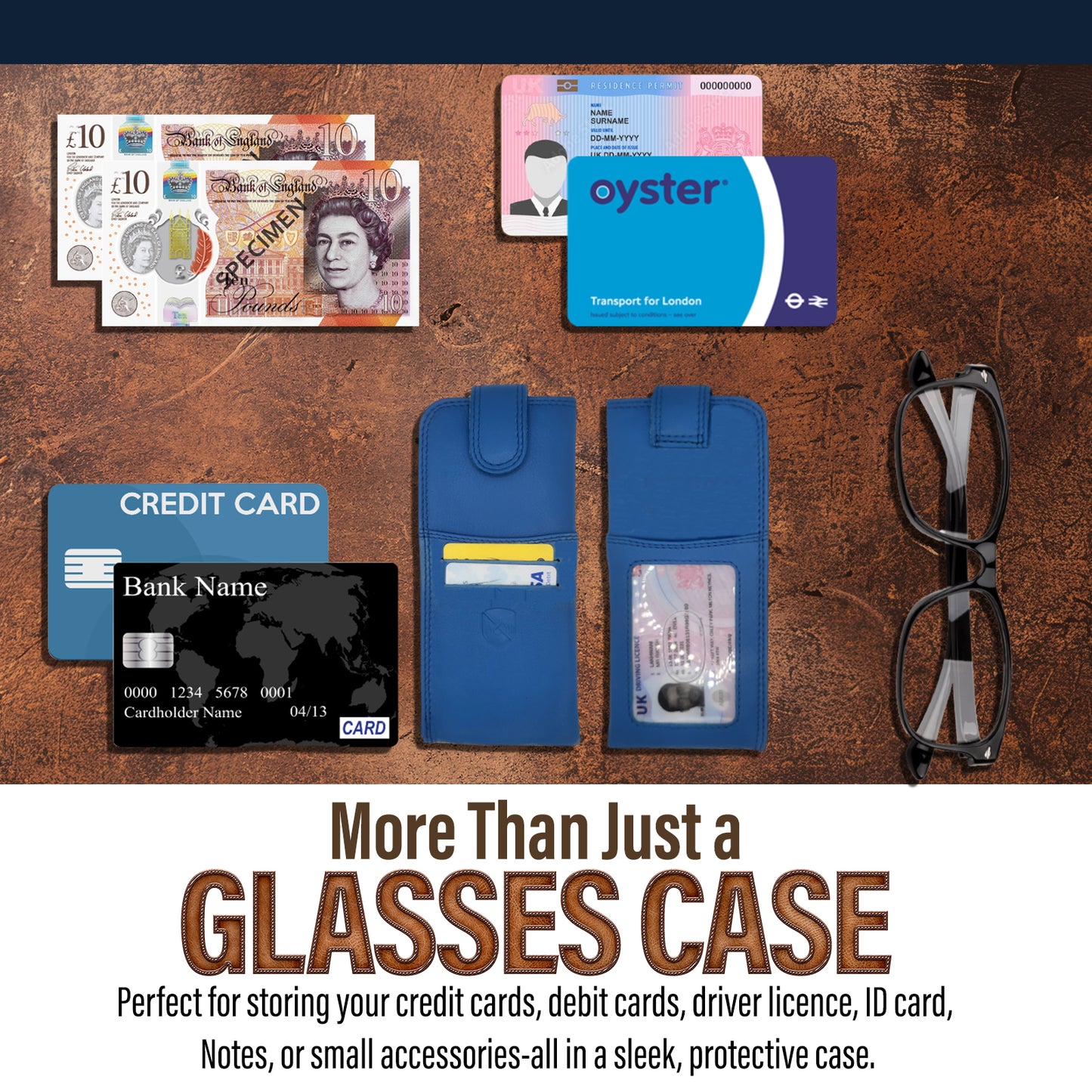 ALLEN & MATE 100% Leather Slim Glasses Case for Reading and Computer Glasses for Men/Women with Optional Inbuilt Card Holder