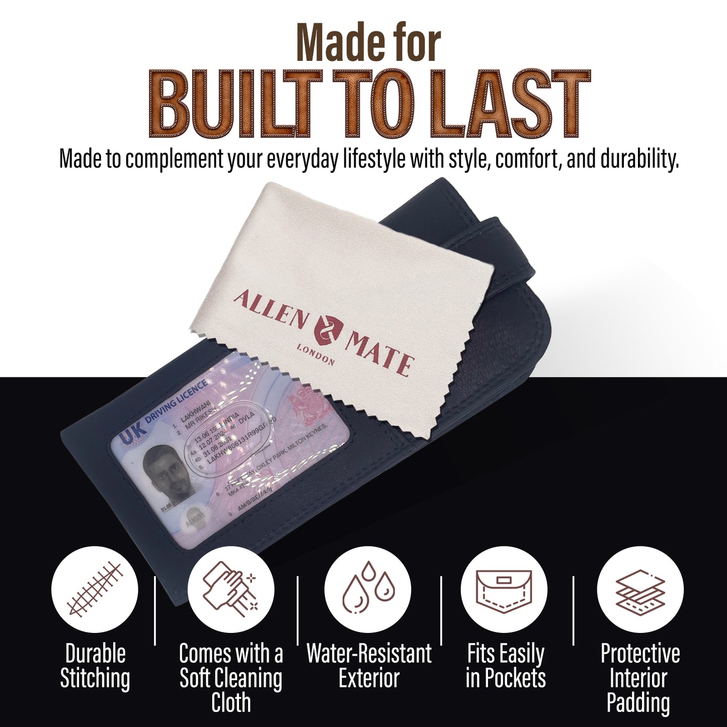 ALLEN & MATE 100% Leather Slim Glasses Case for Reading and Computer Glasses for Men/Women with Optional Inbuilt Card Holder