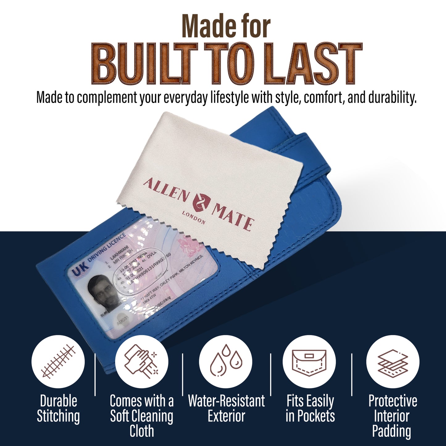 ALLEN & MATE 100% Leather Slim Glasses Case for Reading and Computer Glasses for Men/Women with Optional Inbuilt Card Holder