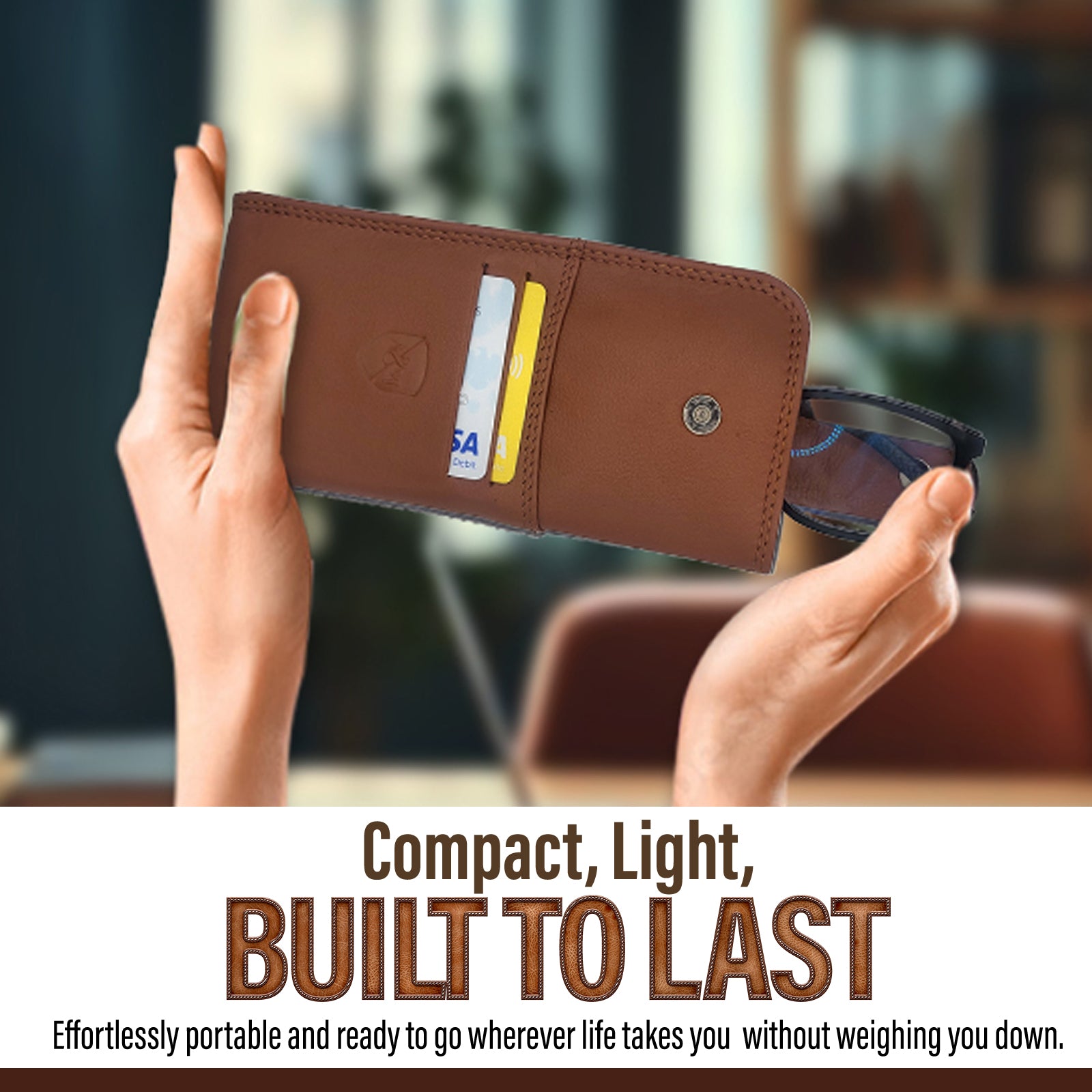 ALLEN & MATE 100% Leather Slim Glasses Case for Reading and Computer Glasses for Men/Women with Optional Inbuilt Card Holder