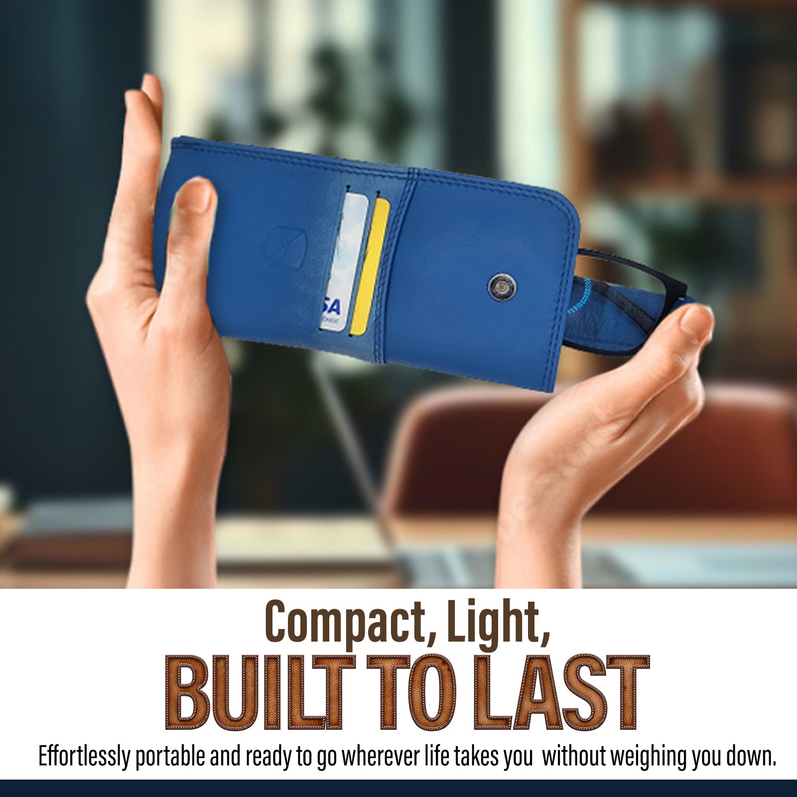 ALLEN & MATE 100% Leather Slim Glasses Case for Reading and Computer Glasses for Men/Women with Optional Inbuilt Card Holder