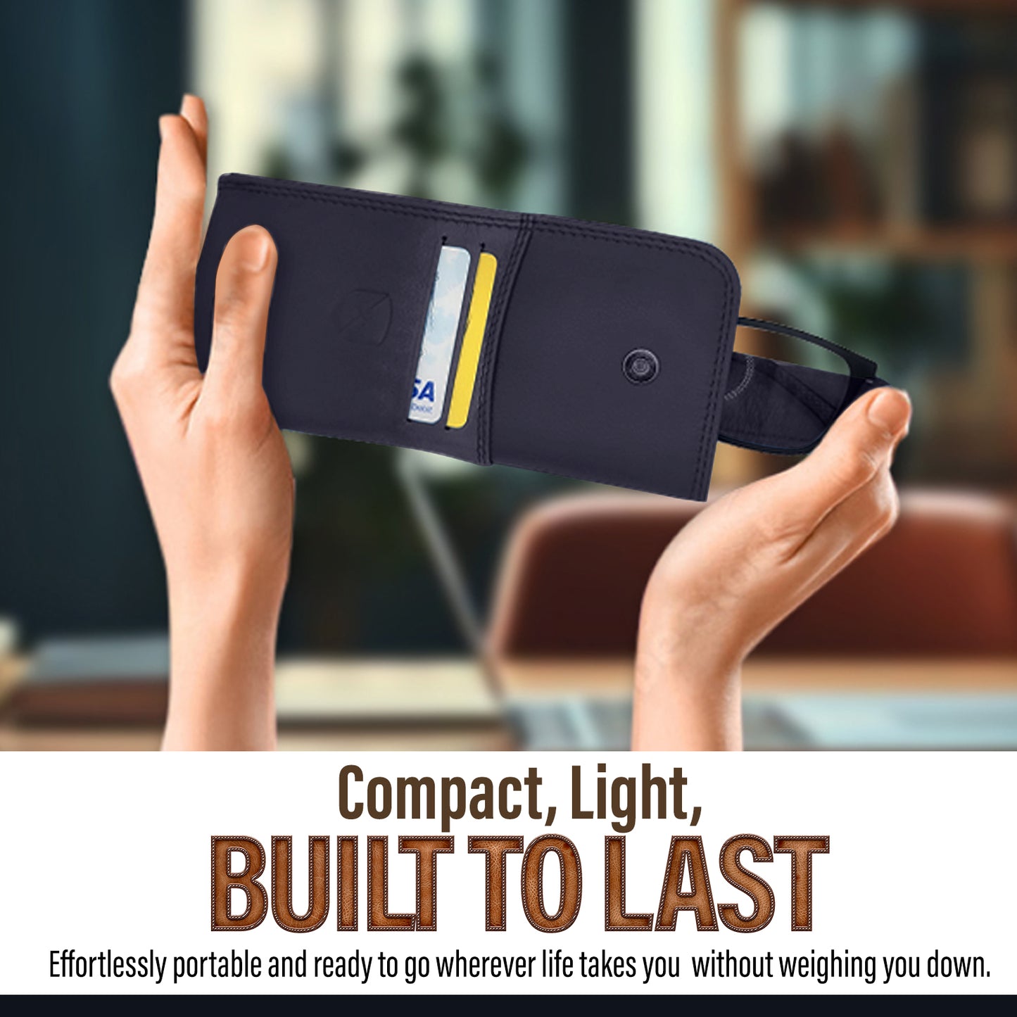 ALLEN & MATE 100% Leather Slim Glasses Case for Reading and Computer Glasses for Men/Women with Optional Inbuilt Card Holder