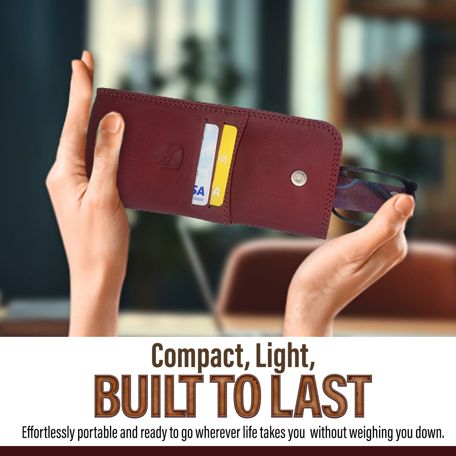 ALLEN & MATE 100% Leather Slim Glasses Case for Reading and Computer Glasses for Men/Women with Optional Inbuilt Card Holder