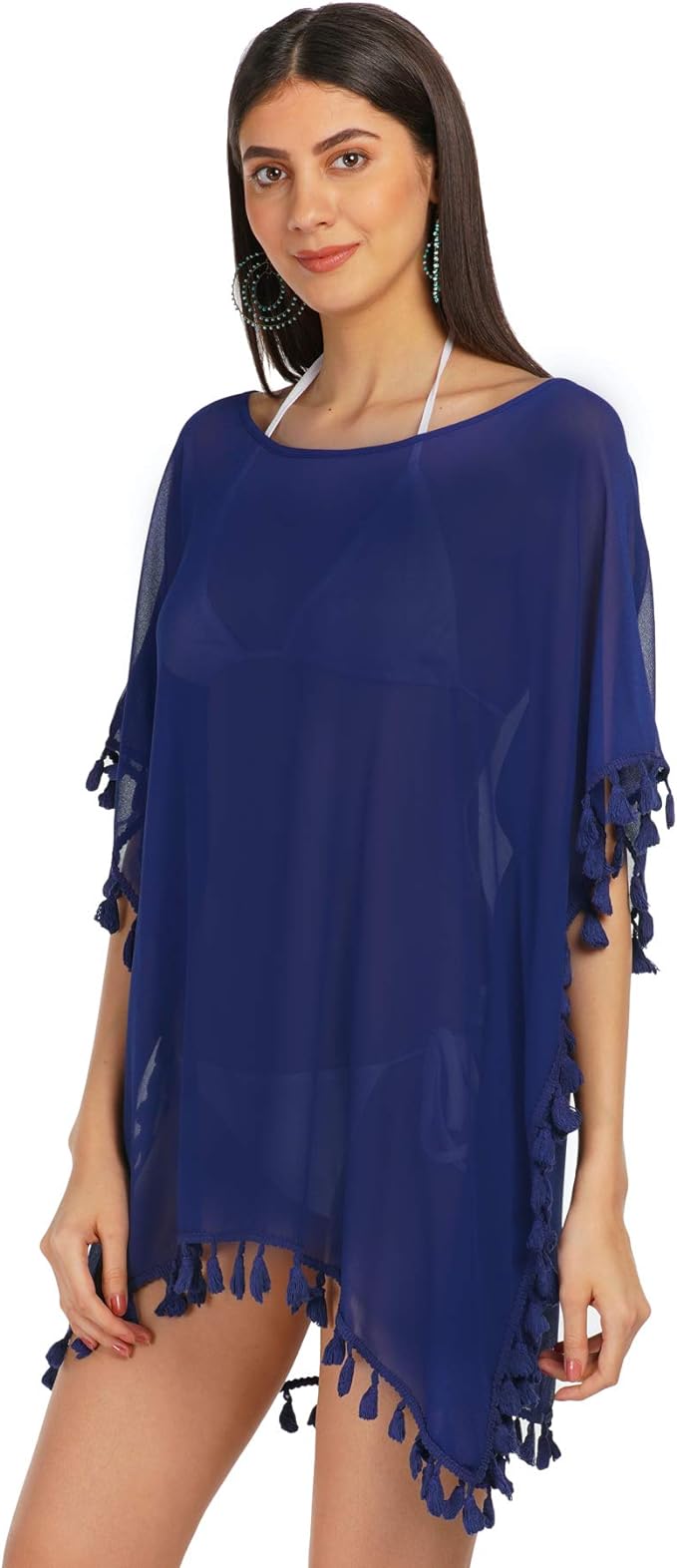 ALLEN & MATE Chiffon Tassel Swimsuit Beach Bathing Suit Cover Ups for Women Summer Casual Swimwear Bikini Beach Dress Swim Bathing Suit