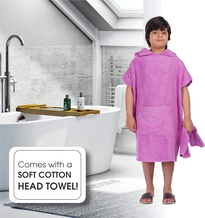 ALLEN & MATE Hooded Towel Poncho for Kids, 100% Cotton Changing Robe for Boys Girls for Beach, Swimming, Surfing, Bathing, Watersports, Indoor & Outdoor Activities