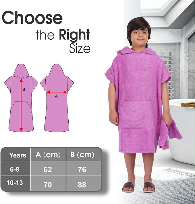 ALLEN & MATE Hooded Towel Poncho for Kids, 100% Cotton Changing Robe for Boys Girls for Beach, Swimming, Surfing, Bathing, Watersports, Indoor & Outdoor Activities