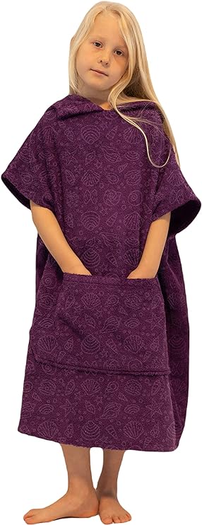 ALLEN & MATE Hooded Towel Poncho for Kids, 100% Cotton Changing Robe for Boys Girls for Beach, Swimming, Surfing, Bathing, Watersports, Indoor & Outdoor Activities