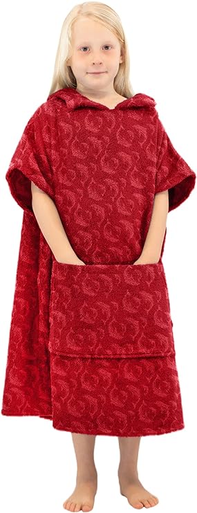 ALLEN & MATE Hooded Towel Poncho for Kids, 100% Cotton Changing Robe for Boys Girls for Beach, Swimming, Surfing, Bathing, Watersports, Indoor & Outdoor Activities