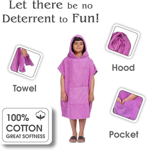 ALLEN & MATE Hooded Towel Poncho for Kids, 100% Cotton Changing Robe for Boys Girls for Beach, Swimming, Surfing, Bathing, Watersports, Indoor & Outdoor Activities