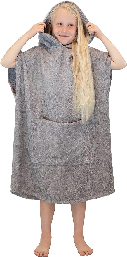 ALLEN & MATE Hooded Towel Poncho for Kids, 100% Cotton Changing Robe for Boys Girls for Beach, Swimming, Surfing, Bathing, Watersports, Indoor & Outdoor Activities