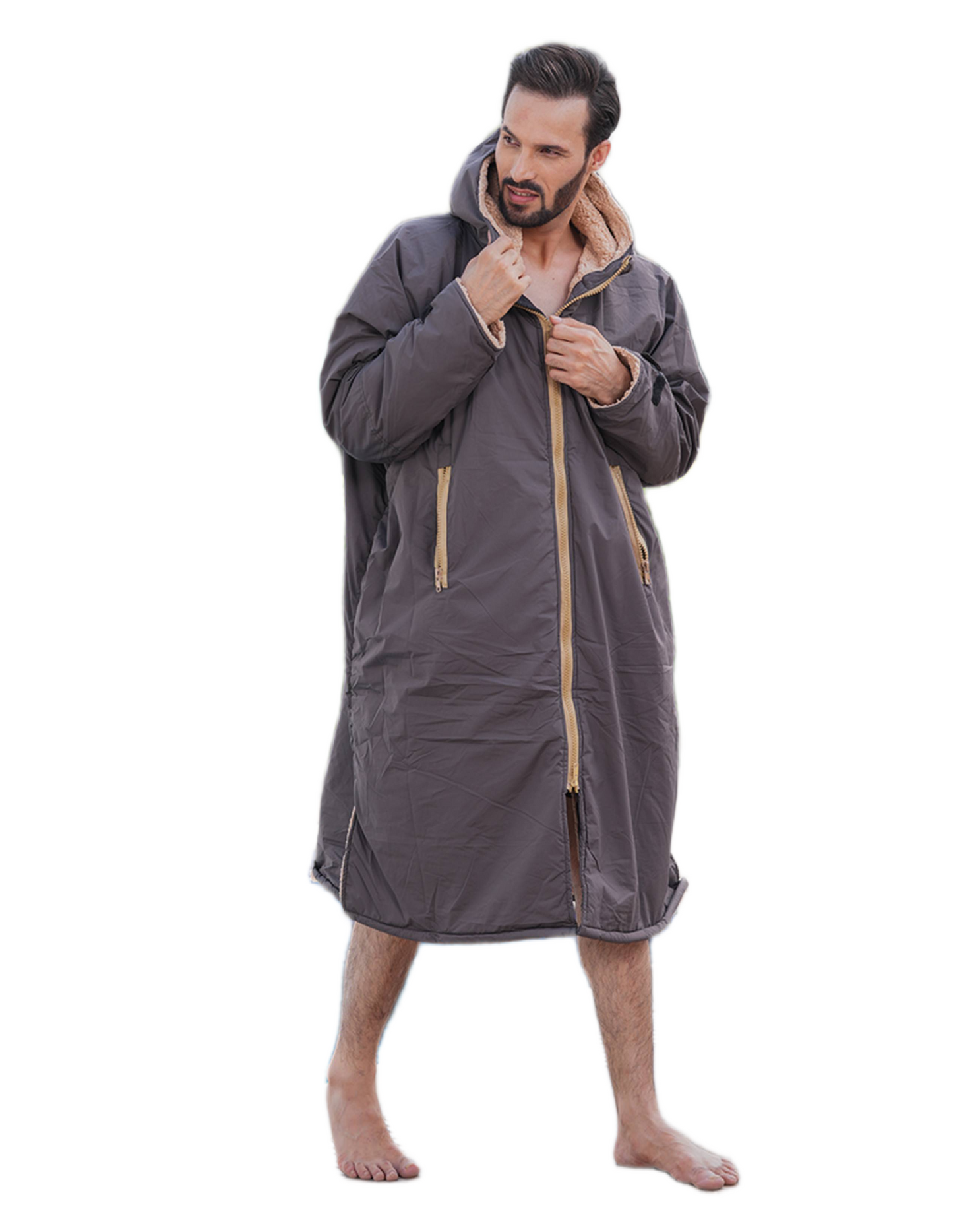 ALLEN & MATE Adult Waterproof Changing Jacket, Sherpa Fleece-Lined and Swim Coat Parka, Heavy Duty Windproof Winter Robe