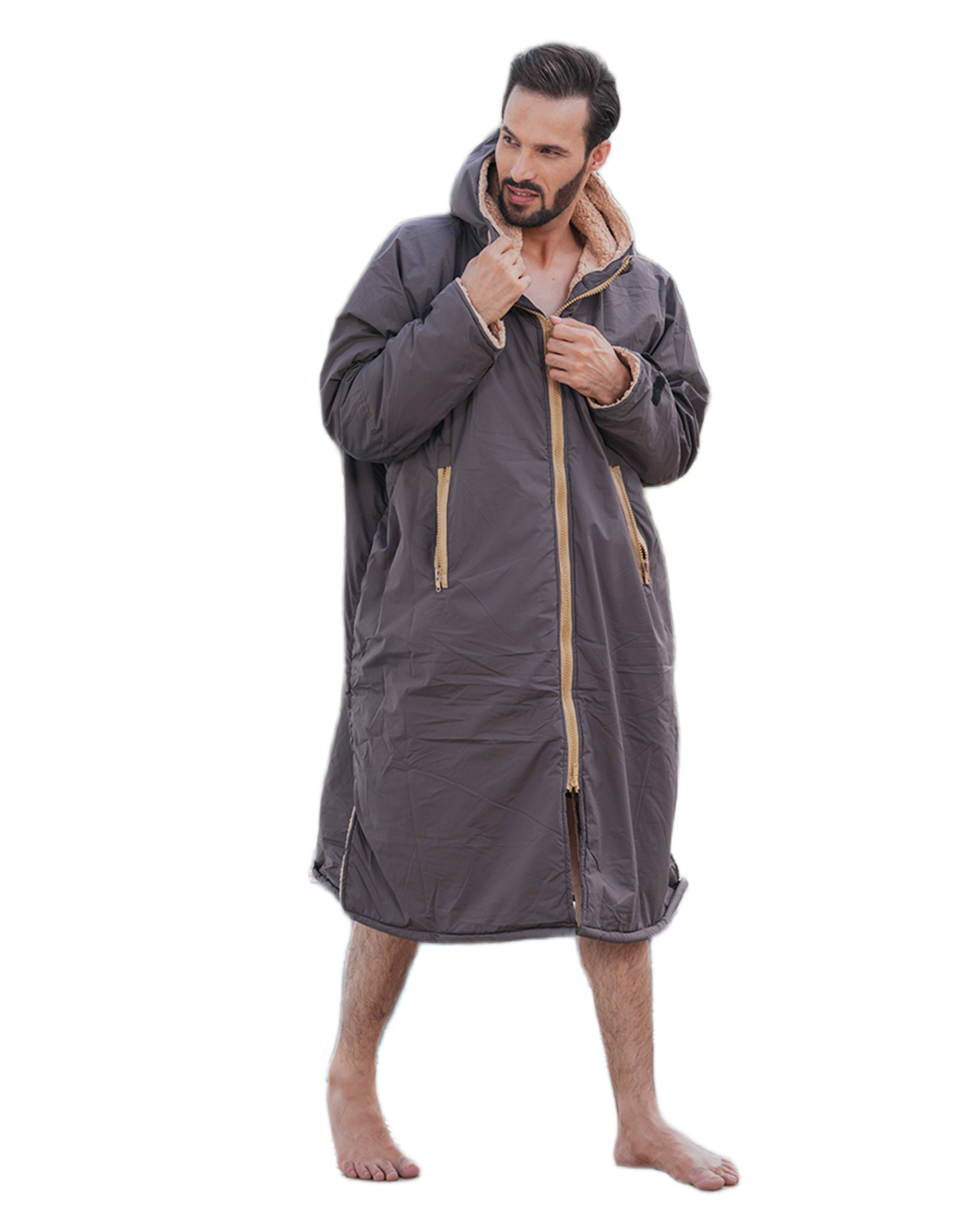 ALLEN & MATE Adult Waterproof Changing Jacket, Sherpa Fleece-Lined and Swim Coat Parka, Heavy Duty Windproof Winter Robe