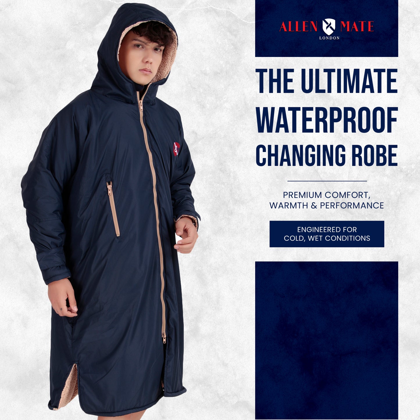 ALLEN & MATE Adult Waterproof Changing Jacket, Sherpa Fleece-Lined and Swim Coat Parka, Heavy Duty Windproof Winter Robe