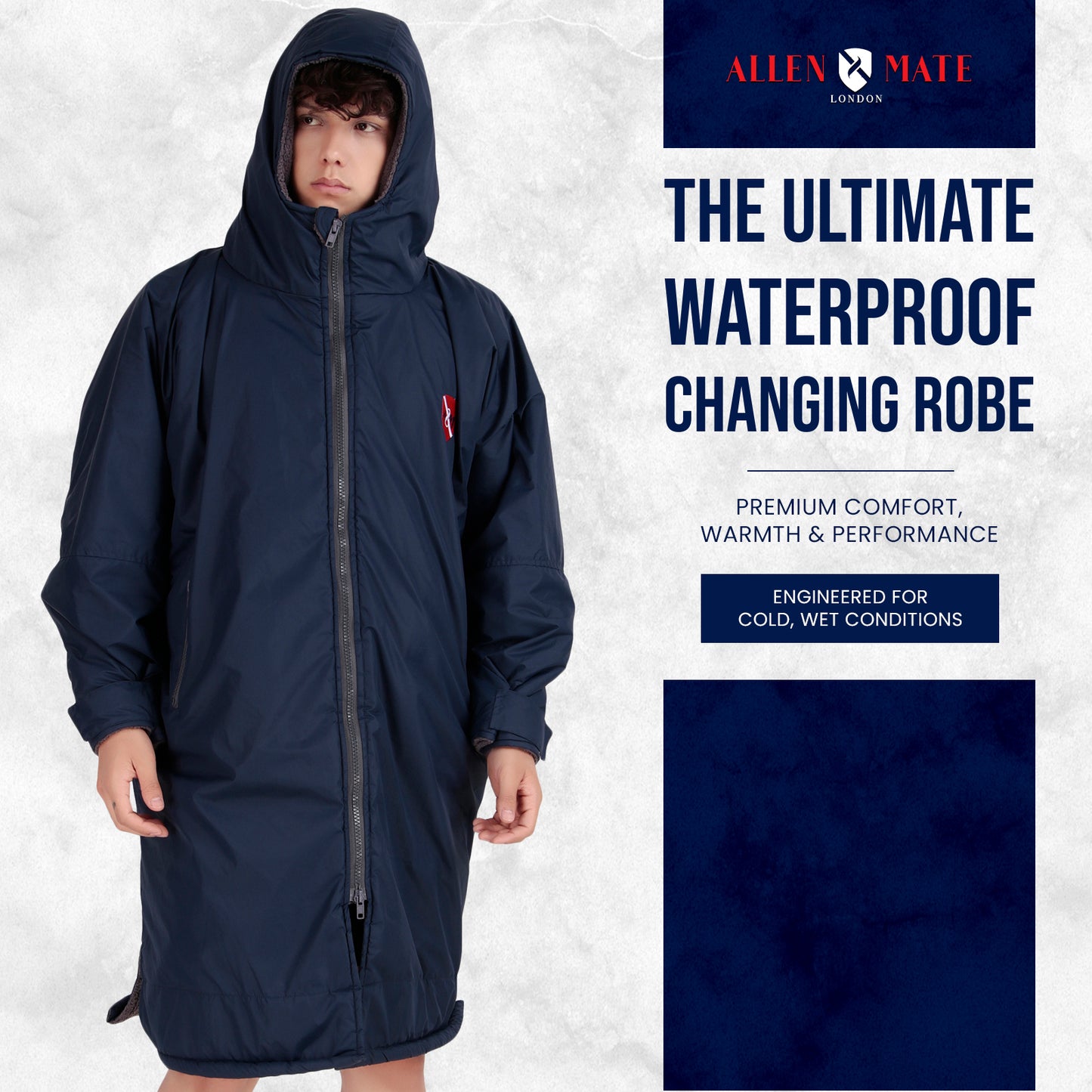 ALLEN & MATE Adult Waterproof Changing Jacket, Sherpa Fleece-Lined and Swim Coat Parka, Heavy Duty Windproof Winter Robe