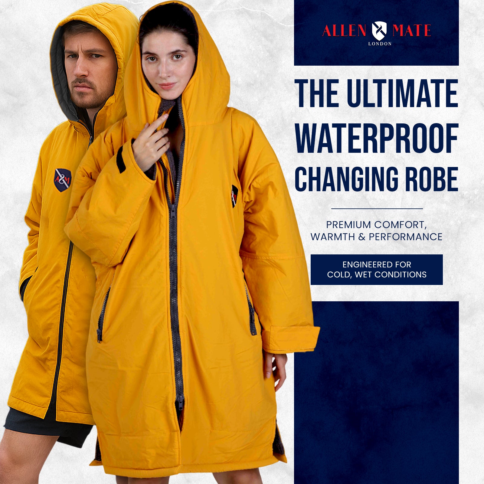 ALLEN & MATE Adult Waterproof Changing Jacket, Sherpa Fleece-Lined and Swim Coat Parka, Heavy Duty Windproof Winter Robe