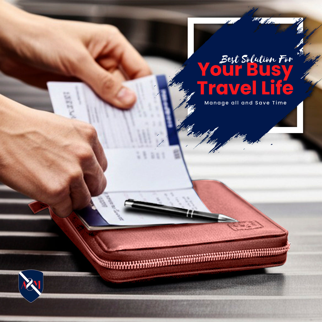 ALLEN & MATE Passport Holder Travel Wallet, 100% Leather RFID Blocking Travel Document Organiser for Men & Women