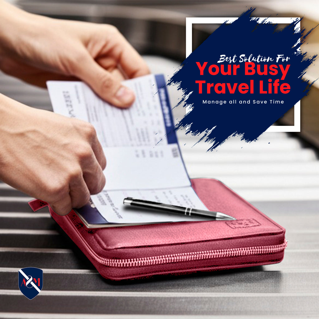 ALLEN & MATE Passport Holder Travel Wallet, 100% Leather RFID Blocking Travel Document Organiser for Men & Women