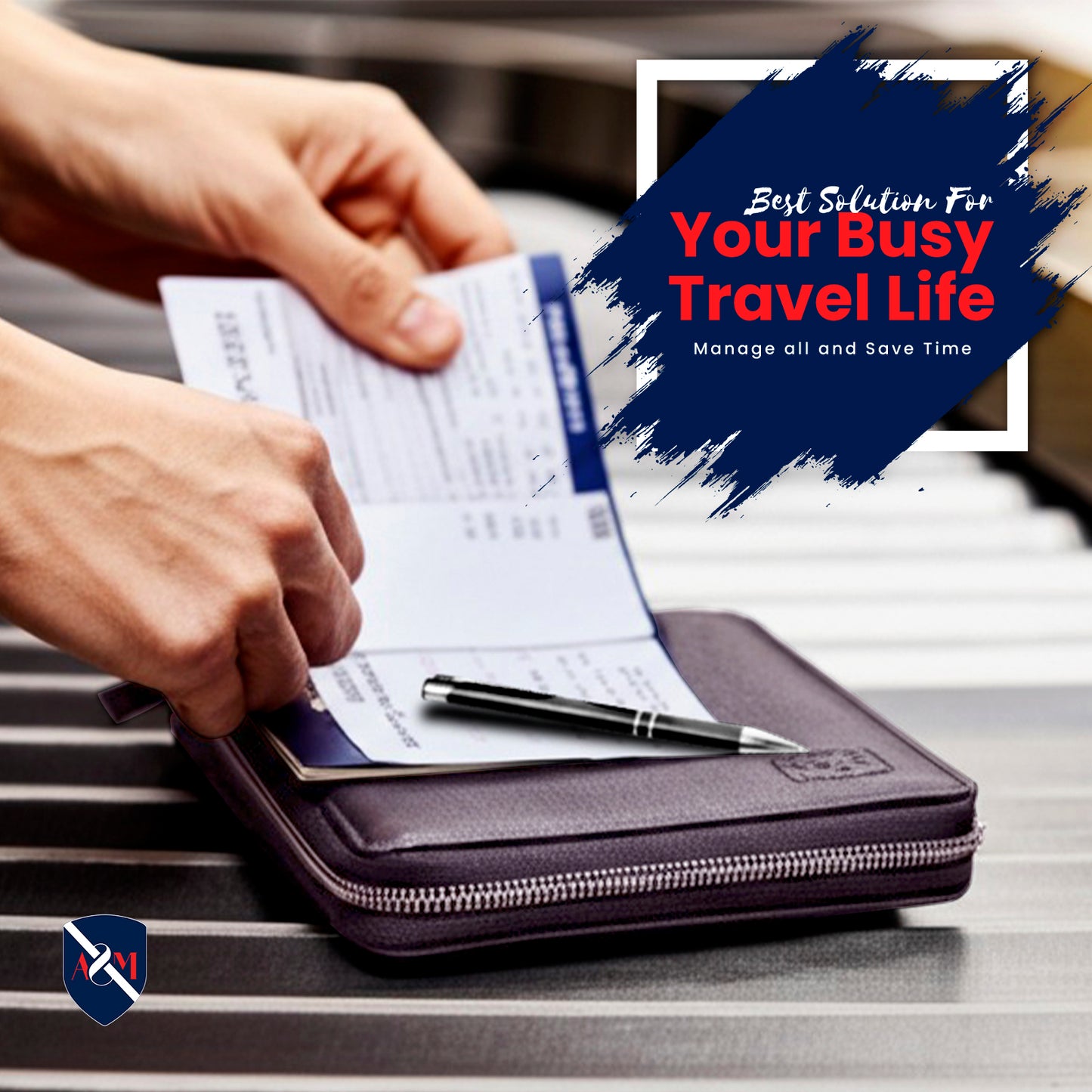 ALLEN & MATE Passport Holder Travel Wallet, 100% Leather RFID Blocking Travel Document Organiser for Men & Women