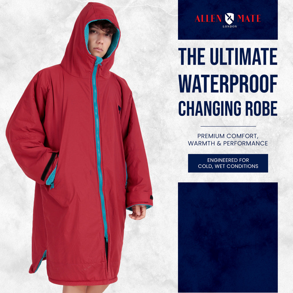 ALLEN & MATE Adult Waterproof Changing Jacket, Sherpa Fleece-Lined and Swim Coat Parka, Heavy Duty Windproof Winter Robe