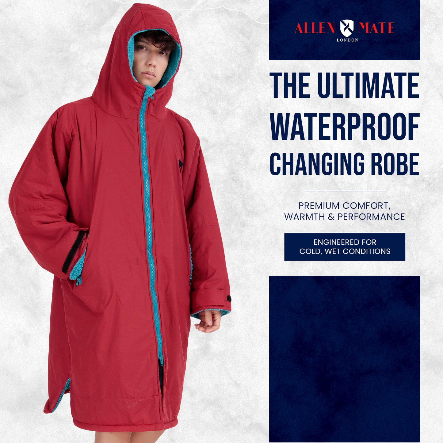 ALLEN & MATE Adult Waterproof Changing Jacket, Sherpa Fleece-Lined and Swim Coat Parka, Heavy Duty Windproof Winter Robe