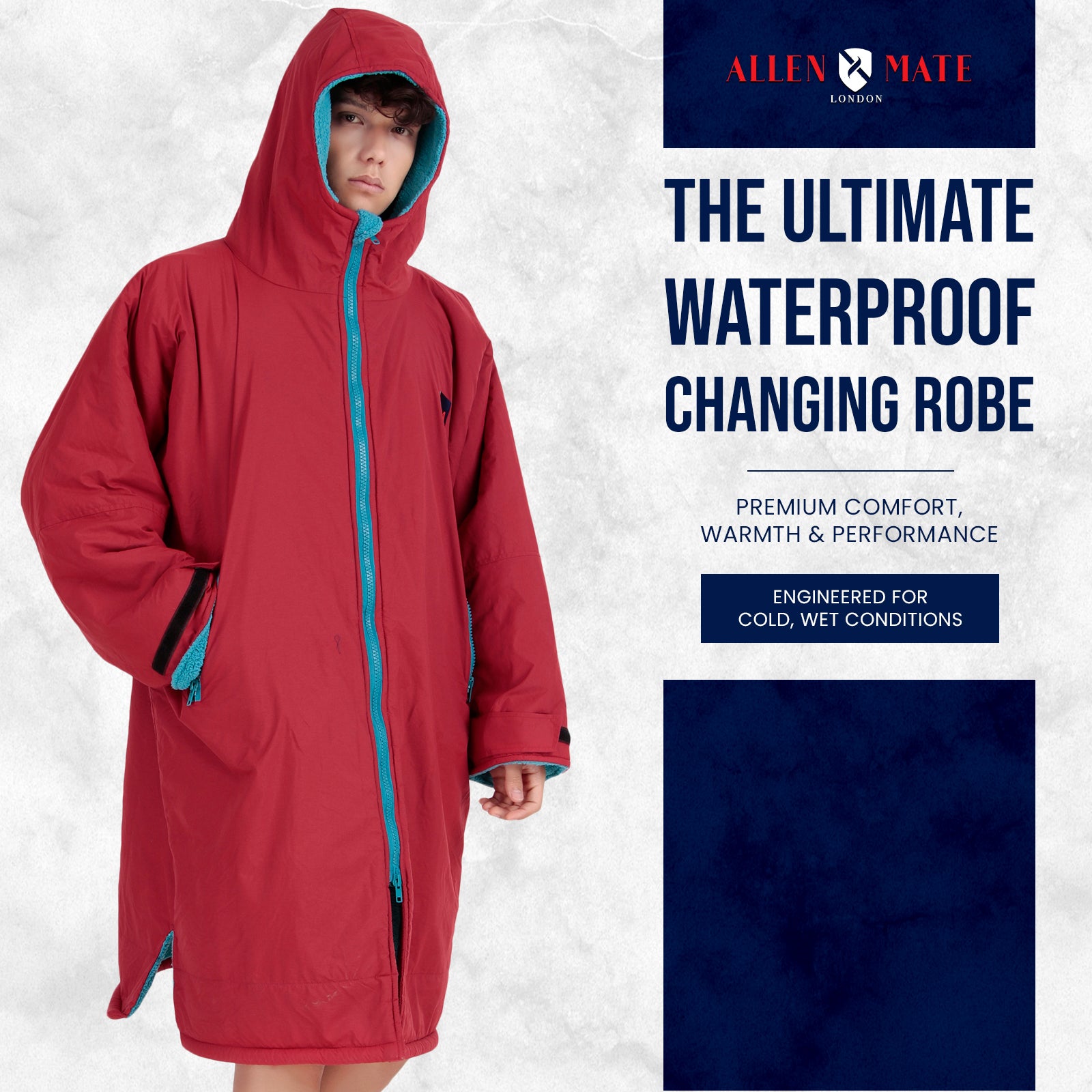 ALLEN & MATE Adult Waterproof Changing Jacket, Sherpa Fleece-Lined and Swim Coat Parka, Heavy Duty Windproof Winter Robe